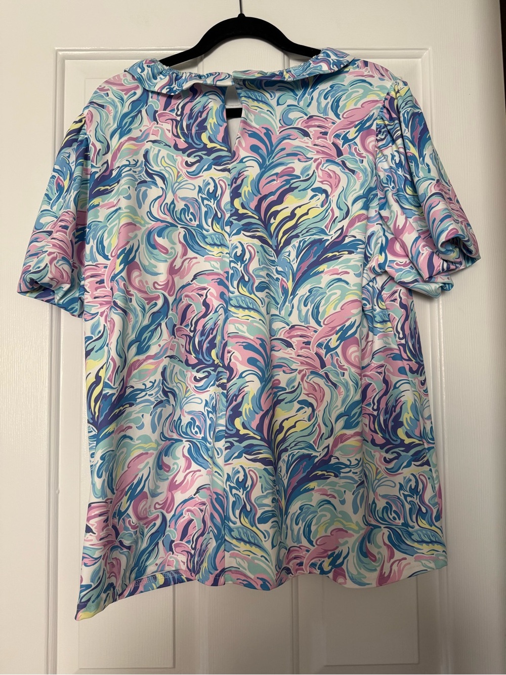 Simply Southern Abstract Swirl Puff Sleeve Ruffle Top XL - Picture 6 of 10